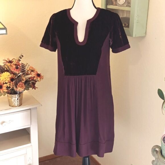 Maeve Burgundy Ingrid Tunic Style Velvet Dress. Bohemian. Artsy. Velvet. - Picture 3 of 12